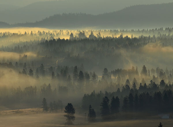 Low fog and sunrise, Diamond Lake, Washington