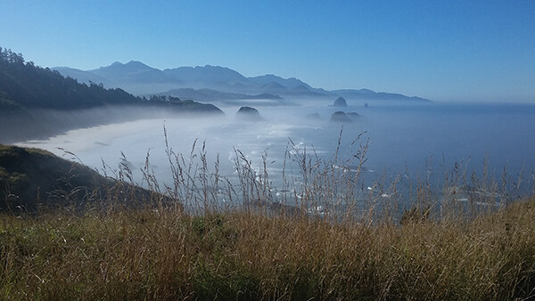 View of Cannon Beach from Ecola State Park, Oregon, US